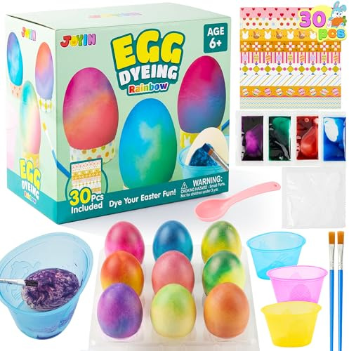 JOYIN 35-teiliges Regenbogen-Ostereierfärbe-Set mit flüssigen Farben in verschiedenen Farben, inklusive Pinseln, ideal zum Basteln und Dekorieren von Ostereiern. Perfekt für Kinder, Osteraktivitäten