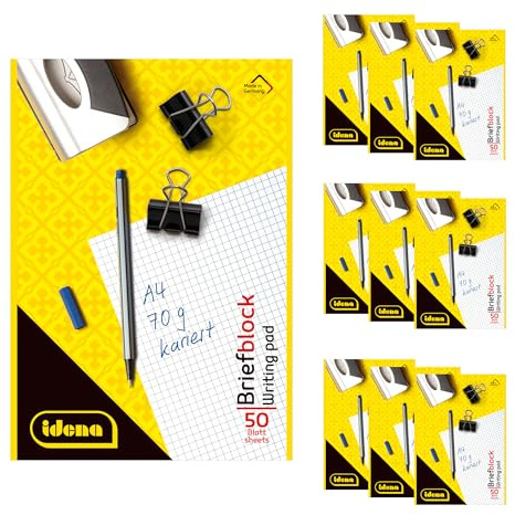 Idena 90432 - Block kariert A4, 10 Stück, Schreibblock mit 50 Blatt und ohne Rand, 70g/m² Papier ungelocht und kopfgeleimt