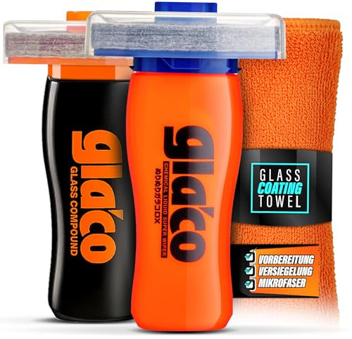 Juego de sellador de parabrisas de coche, Soft99 Glaco Glass Compound Roll On limpiador profundo + Glaco DX, eficaz deflector de lluvia para ventanas de coche hasta 4 meses, sellado nano de cristal