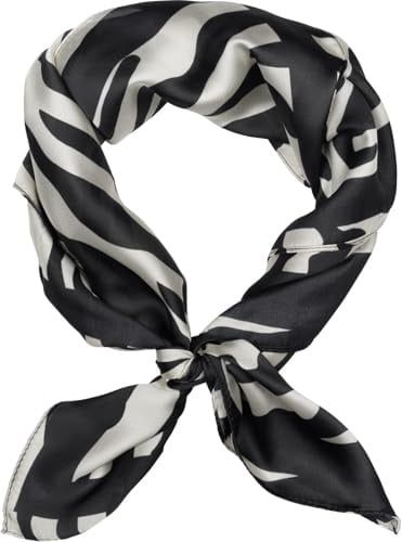 styleBREAKER Damen Halstuch mit Zebra Muster & Streifen | quadratisches Nickituch 70x70 cm | weiches Satin Tuch für Frühling & Sommer | vielseitiges Bandana & Kopftuch, Farbe:Schwarz-Weiß