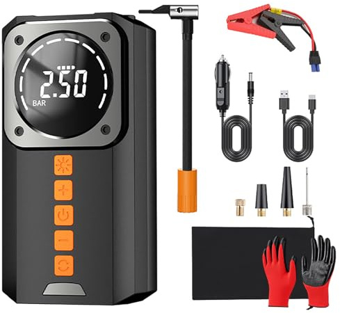 Digital Display Air Compressor and Car Battery Booster, Portable Car Jump Starter with 150psi Digital Display Tire Inflator, Jump Starter Power Pack with Led for Roadside Emergencies (Style2)
