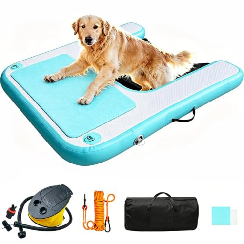 Gymodel aufblasbare Hunde-Wasserrampe, rutschfeste schwimmende Dockleiter für Pools, Boote & Seen, Poolrampe für Hunde bis 200 Pfund (Minzgrün)