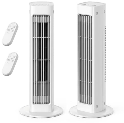 Juego de 2 ventiladores de torre oscilantes, ventilador de refrigeración portátil recargable con 3 modos de colocación y funcionamiento silencioso remoto para oficina en casa, blanco, torre de refr
