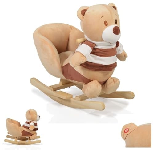 Plüsch Schaukeltier Bär braun WJ-635, Handgriffe aus Holz ab 12 Monate
