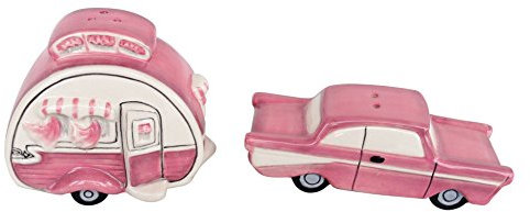 Blue Sky Ceramic Retro Camper Salt & Pepper Set, Pink