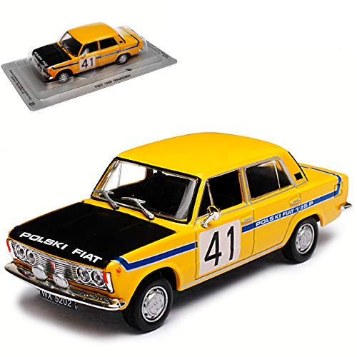 alles-meine.de GmbH FIAT Polski 125P Rallye Rennwagen Limousine Gelb Baugleich FSO 125P 1967-1991 1/43 Modellcarsonline Modell Auto mit individiuellem Wunschkennzeichen
