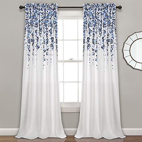 Lush Decor Set di tende oscuranti per finestra, motivo fiori piangenti, per soggiorno, sala da pranzo, camera da letto (coppia), 132 x 213 cm (larghezza x lunghezza), blu e blu