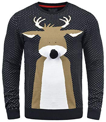 Blend Rudolph Herren Strickpullover Weihnachtspullover Mit Rundhalsausschnitt, Größe:S, Farbe:Dark Navy/Nose (74677)