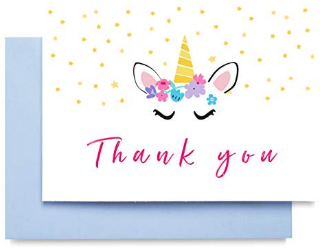 TBS Dankeskarten mit Einhorn-Motiv, Postkarten-Stil, inkl. Umschläge, 10 Stück