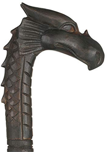 ART-CRAFT edler eleganter dekorativer Luxus Holzstock Gehstock Spazierstock Wanderstock mit handgeschnitztem Griff Motiv Drache