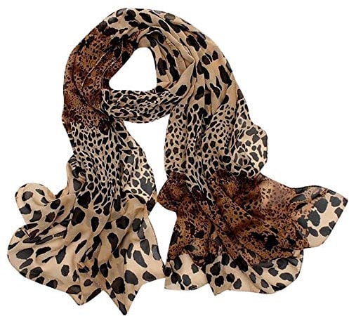 YEBIRAL Damen Leopardenmuster Punkt Schals Schals Winter Herbst Frühling Weich Chiffon Tücher Schal(160x60cm,Kaffee)