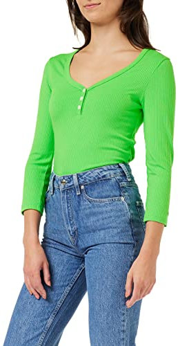 Tommy Hilfiger Damen Langarmshirt Slim 5X2 Rib Basic, Grün (Spring Lime), XL