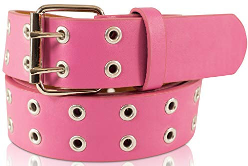 SCAMODA Doppelloch Nietengürtel mit Leder für Damen und Herren, Ösengürtel, versch. Farben, Größen, Breiten (Pink-Cyclan - 110/BW95 - Br. 3,5 cm)