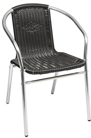 FineHome Aluminium Bistrostuhl mit Polyrattan-gefelcht Stapelstuhl Rattansessel Gartenstuhl stapelbar Gartensitzmöbel Silber/Schwarz