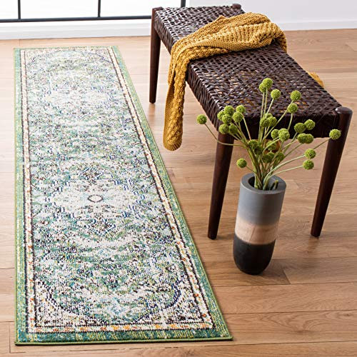 Safavieh Tapis Moderne Chic pour Salon, Salle à Manger, Chambre à Coucher - Collection Madison - Poils Courts - Vert et Turquoise - 61 x 244 cm