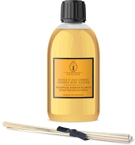 Collesi Ricarica Diffusore Ambientale 300 ml - Essenza di Miele e Zucchero - Contiene stick - Fragranza Intensa e di Lunga durata - Ideale per mantenere un profumo fresco - Made in Italy