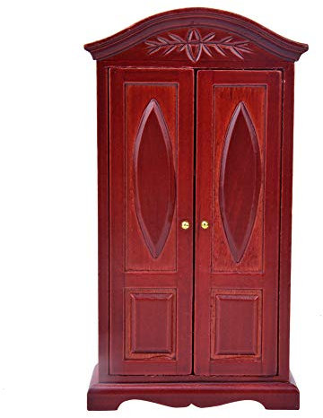 Zerodis Mini Vintage Holz Doppeltür Maßstab 1:12 Mini Puppen Hausmöbel Schrank Kleiderschrank Puppen Haus Zubehör(Weinrot)