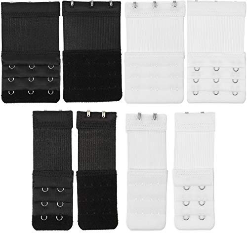 Bequeme BH Verlängerung, 8 Pack, Schwarz, Weiss, Größe S und L, 3 x 3 + 3 x 2 Haken Reihe, für alle BH Modelle, weiches Material, Büsten Verschluss Erweiterung, Bra Extender, BH mit Komfort tragen