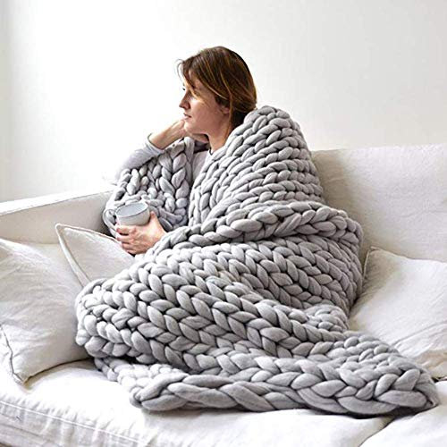 Blanket Strickdecke, Handgefertigtes Chunky Gestrickte Wolldecke, Grob Gestrickte Kuscheldecke, Überwurf Mode Sofa Decken Yoga Matte Teppich Große Weiche,Grau,50 * 50cm