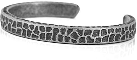 Akitsune Terra Armreif | Gehämmert Antik Armschmuck Frauen Herren Edelstahl Armband Rustikal - Antik-Silber 65mm