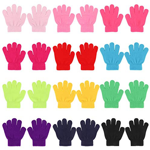 QKURT 12 Paare von Kinderhandschuhe, Magische Stretch Handschuhe Voller Finger Kinder Handschuhe für 5~13 Jahre alte Kinder Mädchen Jungen