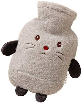 Heiqlay Hot Water Bag, Warm Water Bag, Hot Water Bottles Cosy Fluffy Soft Plush Cute Pattern for Back, Legs,Waist Warm Good Gift for Family or Girlfriend, 1pc, 1000ml, 26x15cm, Gray