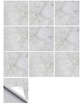 Hiser 10 Pezzi Adesivi per Piastrelle da Cucina Marmo, Impermeabile Mosaico Stile Adesivo da Parete Formato Autoadesivo Decorativo per Cucina Bagno Decorazioni Casa (Geometria,25x25cm)