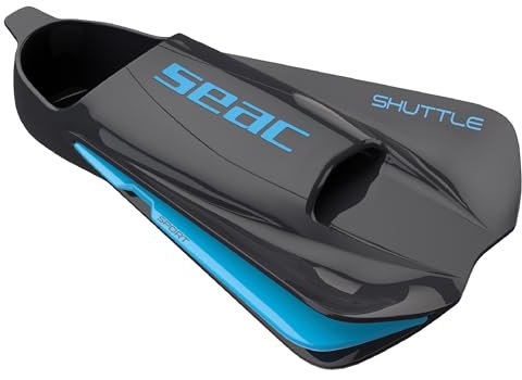 Seac Shuttle - Aletas cortas de natación 100% silicona para entrenamiento cardiovascular y de fuerza, unisex, para adulto, color negro y azul, talla 34/35