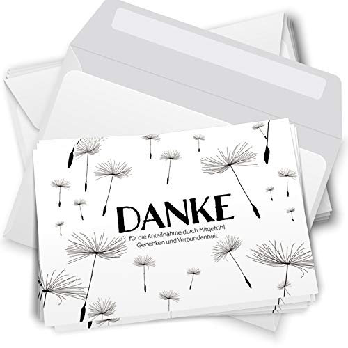 Trauer Danksagungskarten mit Umschlag | Motiv: Fliegende Samen, 10 Stück | Dankeskarten DIN A6 Set | Klappkarten-Trauerkarten Danksagung Danke sagen
