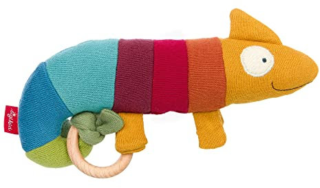 SIGIKID 39354 Strick-Greifling Chamäleo Baby Strick Mädchen und Jungen Babyspielzeug empfohlen ab 3 Monaten mehrfarbig, Chamäleon/Bunt