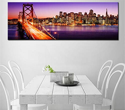 5D DIY Diamant Malerei Set Voll Große Größe für Erwachsene New York Bridge Skyline Nacht Diamond Painting Bilder Strass Stickerei Kreuzstich Arts Craft für Haus, Wand Dekor -Square Drill,16x48inch