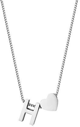 JewelryWe Buchstaben Herz Kette Damen: Silber Edelstahl Buchstabenkette Initiale Halskette mit Anfangsbuchstaben Alphabet H Herz Anhänger Namen Kettenanhänger Initialschmuck Geschenke Mädchen Freundin