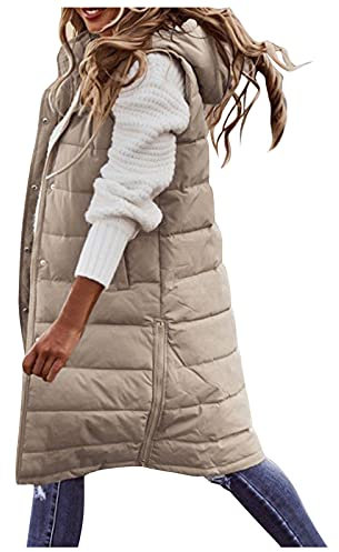 HHMY Lange Steppweste Damen - Leichte Steppweste Mit Kapuze Schlanke Weste Jacke Winter Steppjacke Ärmellose Kapuzenweste Tragbare Steppmantel Winddichte