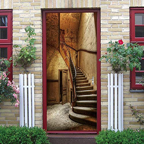 3D Türtapete Selbstklebend Türaufkleber - ALTE TREPPE - Türfolie Poster PREMIUM PVC Wasserfest Wandtattoo Für Schlafzimmer Wohnzimmer Tür Dekoration Tapete 80 x 200 cm