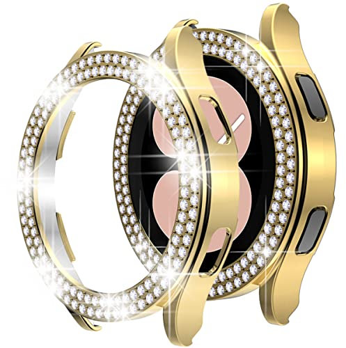 Miimall Kompatibel mit Samsung Galaxy Watch 4 40mm 44mm Hülle, Strass Glitzer Diamant Harter PC Schutzrahmen Stoßfest Kratzfest Schutzhülle für Samsung Galaxy Watch 4 40mm - Gold