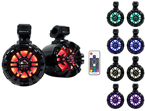 Rockville (2 WB50KLS Black 5.25 250w Metal Marine Wakeboard LED Tower Speakers