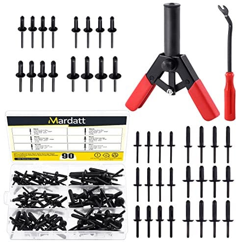 Mardatt 92 Pcs 6 Sizes Nylon Blind Rivets Assortment Set with Plastic Rivet Gun Set and Bonus Fastener Removal Tool for Automotive and More