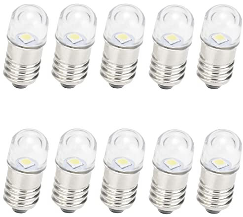 GutReise AC/DC E10 Birnen, 10 Stück 24 Volt Kaltweiß E10 Ersatzbirnen Miniatur Schraub LED Lampen 0,5Watt 65Lm (24V, Kaltes Weiß)