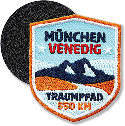 München Venedig Alpencross Alpenüberquerung/Klettpatch hochwertig gestickt 60 mm/Klett-Patch Patches Sticker Applikation mit Klett für Kleidung Rucksack Tasche Wanderführer Karte COH