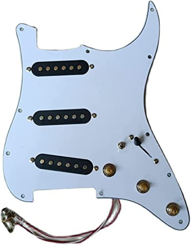 Loaded Prewired SSS Strat Pickguard Multifunction Switch Black Singel Coil Pickups 250K Copper Shaft Pots Fitable for Fender Stratocaster Guitar (white)