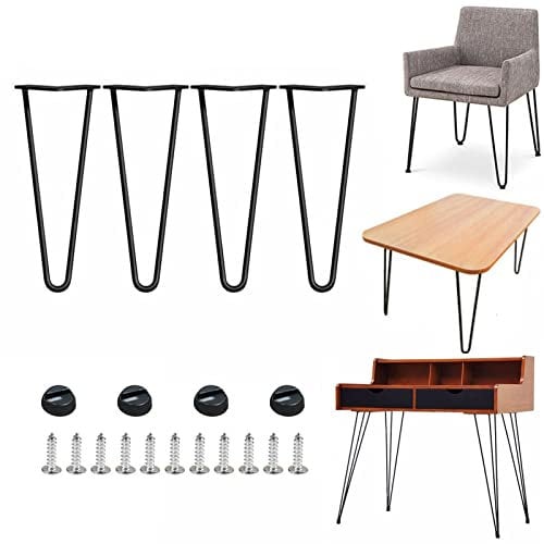 Lot de 4 pieds de table, Pied Épingle DIY pieds de table Hairpin Legs, Pieds de Meubles Industriel, Pied de Meuble Métal avec des Vis Pour Table Basse/Table de Salle à Manger/Cabinet/Wardrobe (25cm)