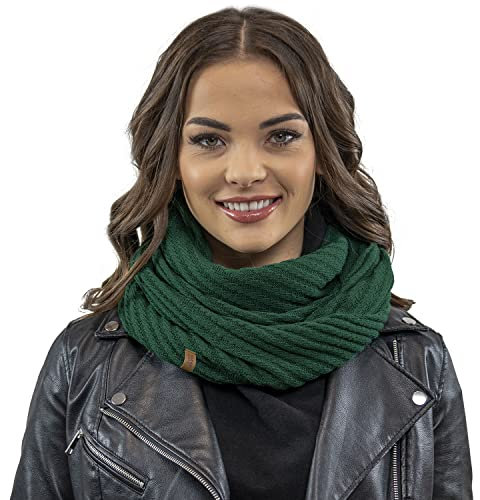 VIVISENCE Damen Winter Loop Schal Aus Modischer Gemütlich Wärmendem Garn Doppelt Um Den Hals Tragbar Wintertage Frauen Elegante Und Sportliche Outfits Winter Herbst Modell 7017S, Grün,Einheitsgröße