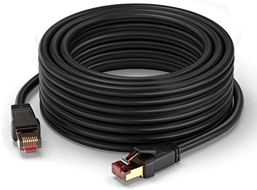 MutecPower 30m CAT 8 Câble Ethernet à l’extérieur étanche Haut débit 40Gbps 2000MHz POE Gigabit Direct Burial Patch Câble réseau S/FTP RJ45 Câble LAN en cuivre - Pour Internet, Routeur, Modem, TV, PC