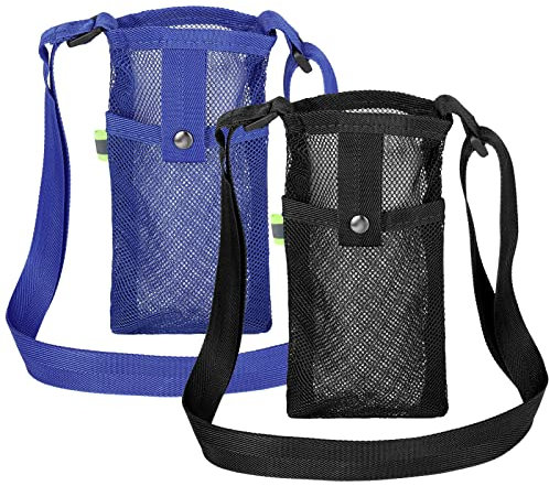 Chutoral 2 Pcs Water Bottle Carrier Bag, Mesh Water Bottle Pouch Water Bottle Holder with Adjustable Strap Nylon Water Bottle Sling Outdoor Accessories for Walking Hiking Travelling Camping