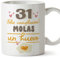 MUGFFINS Tazas 31 Cumpleaños - En Español - Feliz Cumpleaños Molas un Huevo - 11 oz / 330 ml - Regalo original y divertido