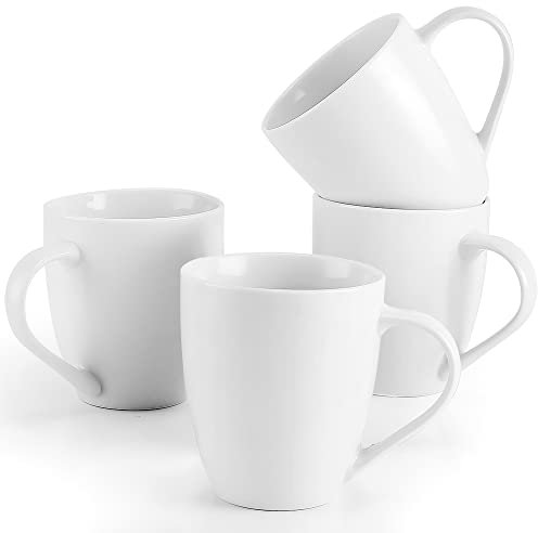 Mfacoy Set di 4 tazze da caffè bianche con manici, tazze da caffè in ceramica, grandi tazze da caffè in porcellana, per caffè, tè, cioccolata calda, latte, microonde e lavastoviglie