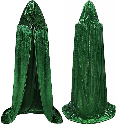 Winwild Capa de Terciopelo Verde con Capucha, Capa de Terciopelo de 150 cm, Disfraz de Vampiro, Mujer, Hombre, Adulto, para Carnaval, Halloween, Disfraz de Cosplay (L, Verde)