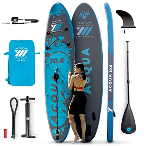 YM Aufblasbares SUP Premium 10'6 (cm 320 x 82 x 15) 304 Liter, max. 145 kg, 3D-Technologie Drop Stitch HD + STL-Fusion, Rucksackringe und Zubehör inklusive, italienische Marke, Stand Up Paddle