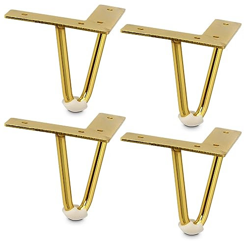 Mavö 4 Stück Tischbeine goldene Haarnadelbeine 10cm Kommodenbeine Möbelfüße Möbelbeine Sofabeine Schrankbeine LOKA (100mm, Gold)