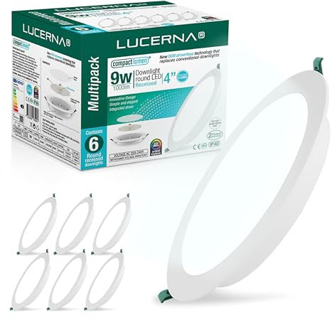 LUCERNA Downlight led techo empotrable 9W - Focos LED interior techo Redondo Blanco Frío 6500 K - 1000 LM- Plafon LED techo cocina agujeros Ф110-120mm - Focos Downlights encastrables en PACK de 6